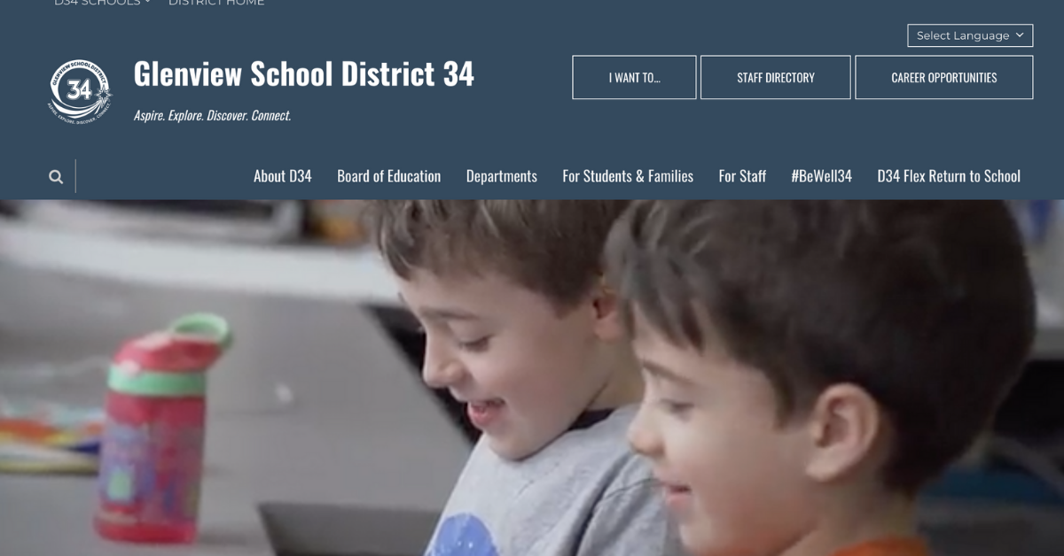Screenshot of a website. Two young children smiling